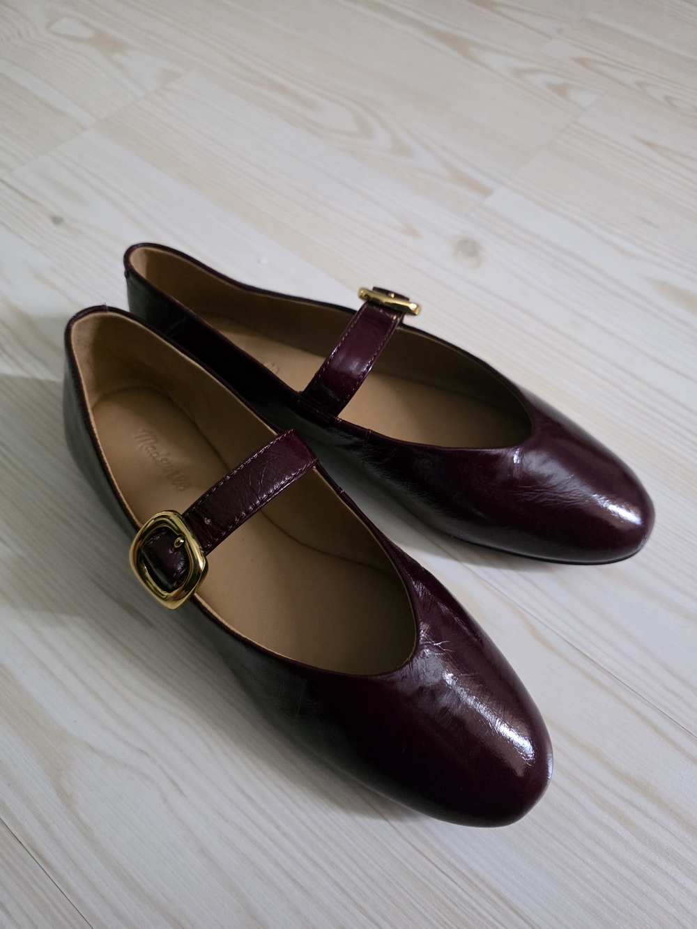 New Madewell Remy Leather Burgundy Plum Patent Mary Jane Flats Size 8 - Picture 2 of 5
